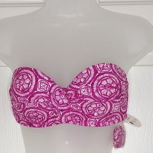 Stylus Swim Top Push Up Pink/White Removeable Strap‎ Size S NWT